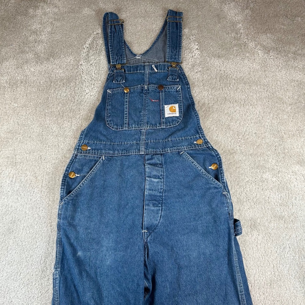 VTG Carhartt Denim Bib Overalls Mens 32x31 Blue Workwear Carpenter Utility Bibs